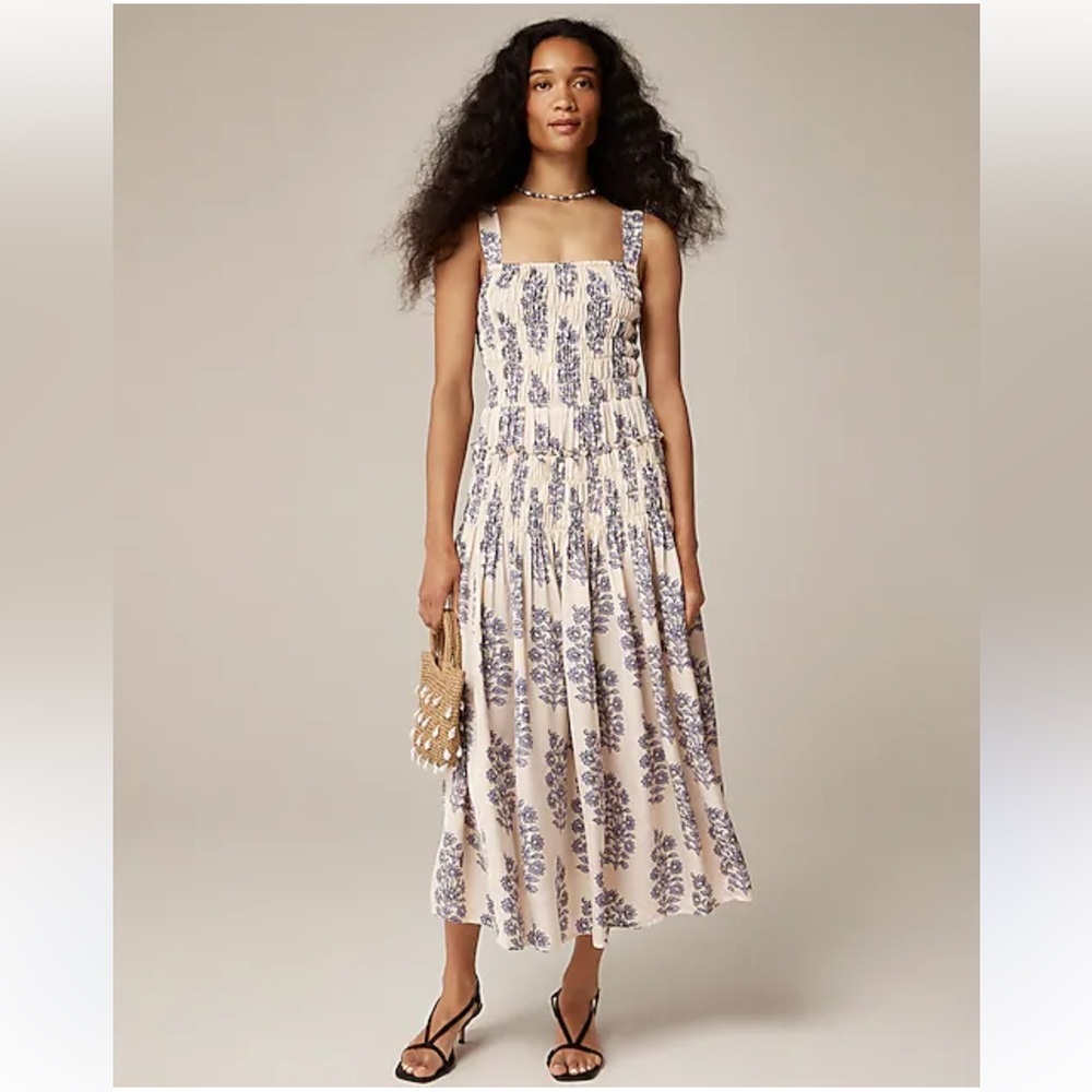 J. Crew Smocked Bodice Midi Dress